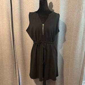 Black Sleeveless Dress with Zipper & Pockets